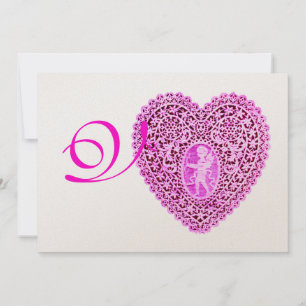 Anúncio CUPID LACE HEART MONOGRAMA, ouro de fuchsia vermel