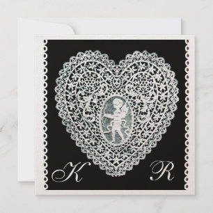 Anúncio CUPID LACE HEART MONOGRAMA papel metálico dourado