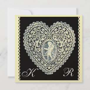 Anúncio CUPID LACE HEART MONOGRAMA, papel metálico dourado