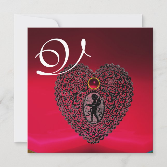 Anúncio CUPID LACE HEART MONOGRAMA, preto vermelho (Frente)