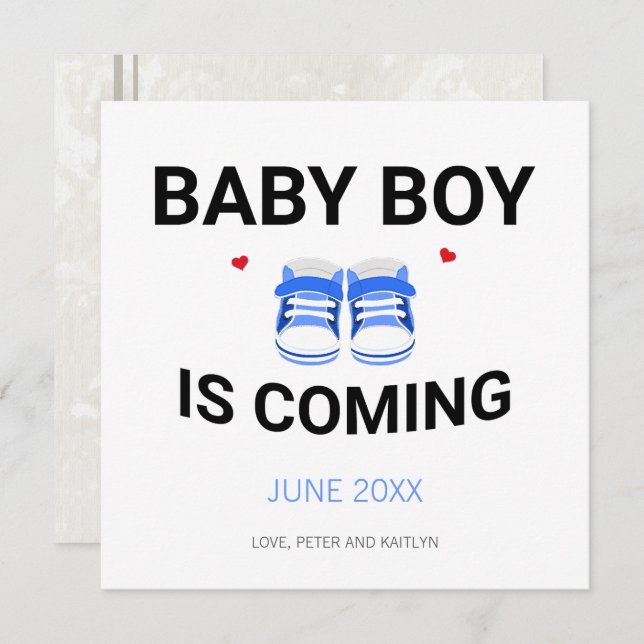 Anúncio Cute Baby Boy Shoes Coming Soon Blue Pregnancy (Frente/Verso)