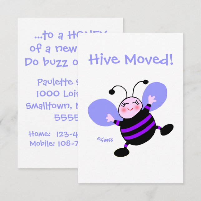 Anúncio Cute Cartoon Bee Woman Moving Announcement (Frente/Verso)