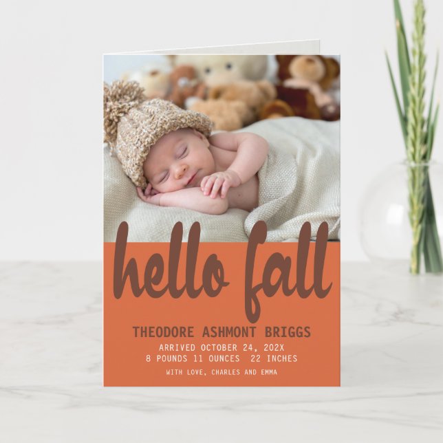 Anúncio Cute Hello Fall Autumn Baby Two Photo Birth (Frente)
