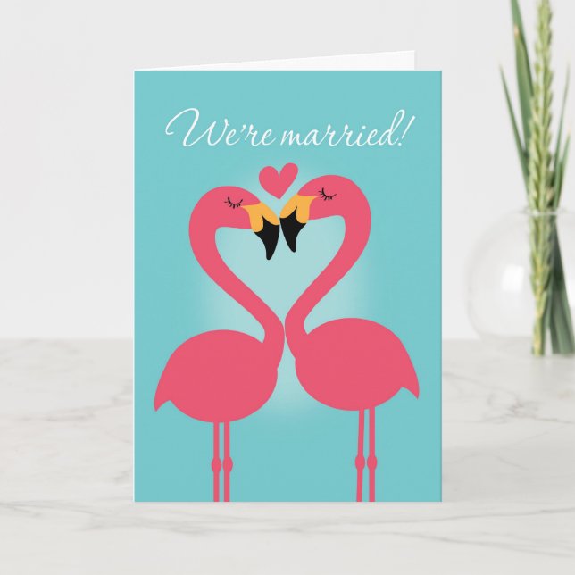 Anúncio Cute Lesbian Flamingo Wedding Announcement (Frente)