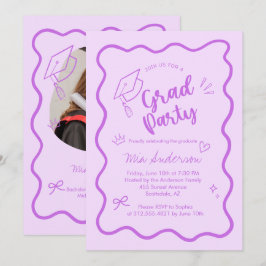 Anúncio Cute Trendy Pink Wavy Border Graduation Invitation