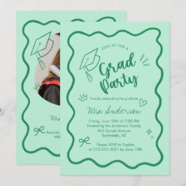 Anúncio Cute Trendy Pink Wavy Border Graduation Invitation