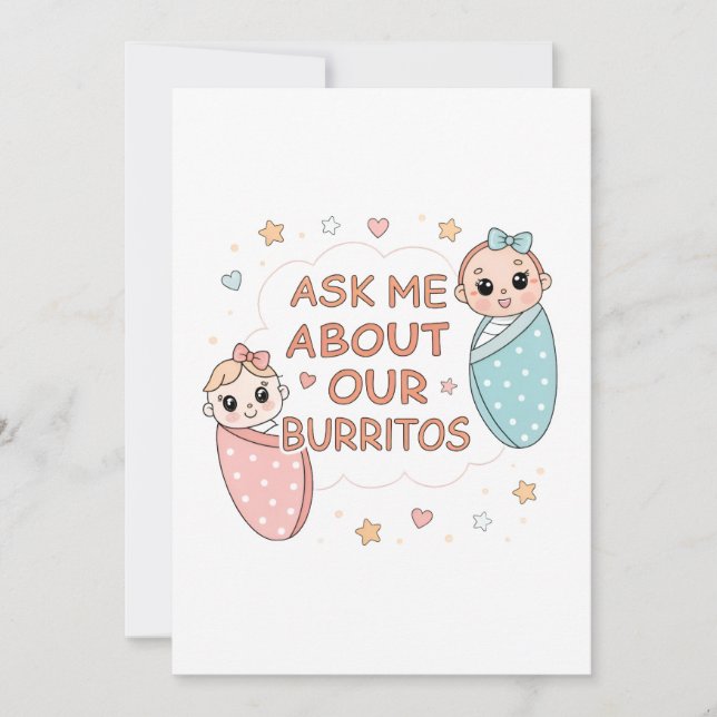 Anúncio Cute Twin Baby Burrito Announcement Illustration (Frente)