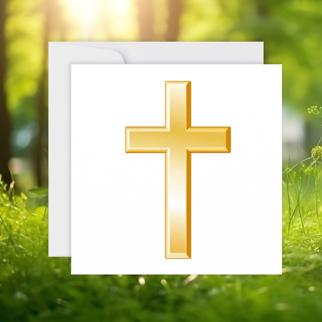 Anúncio da Cruz Cristã/Cartão de Convite (Gold cross, symbol of Christian faith. Customize with your text. )