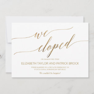 Anúncio da Elopeição da Caligrafia Dourada Elegant