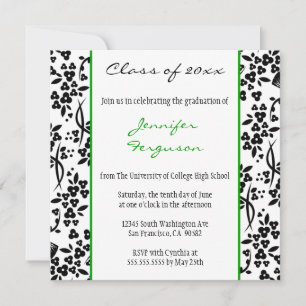 Anúncio da festa de formatura floral verde preta