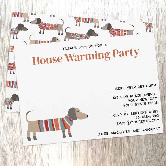 Anúncio Dachshund Dog House Warming Party (Fun dachshund wiener sausage dog house warming party invitation)