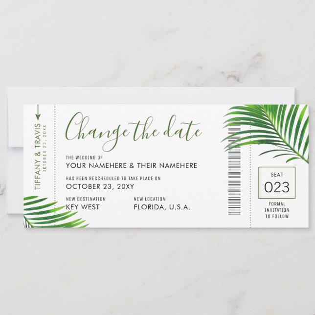 Anúncio Data de casamento Trocar Palm Tropical Embarque (Frente)