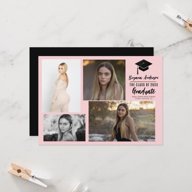 Anúncio de 4 Fotos de Formatura Moderno em Rosa e  (Frente/Verso In Situ)
