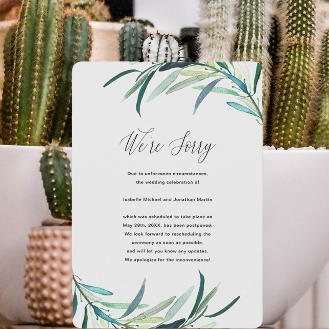 Anúncio de adiamento de casamento botânico de folh (Criador carregado)