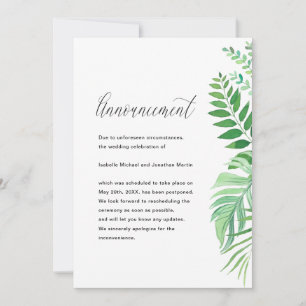 Anúncio de Adiamento de Casamento com Folhas Simpl
