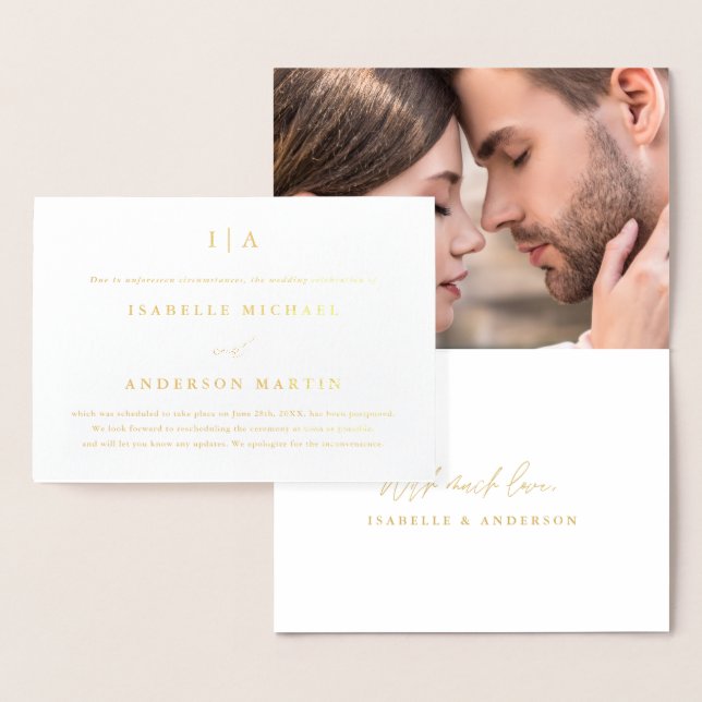 Anúncio de Adiamento de Casamento de Foto Monogram (Exibição)