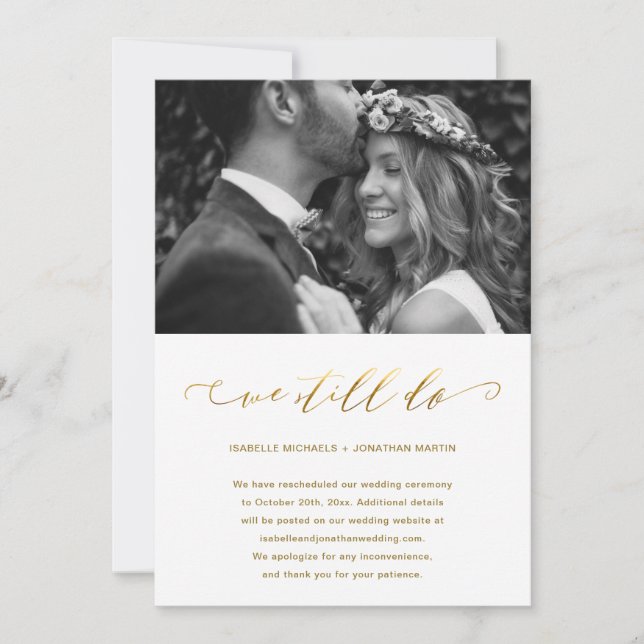 Anúncio de adiamento de casamento Falso ouro Ainda (Frente)