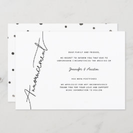 Anúncio de adiamento de casamento simples moderno