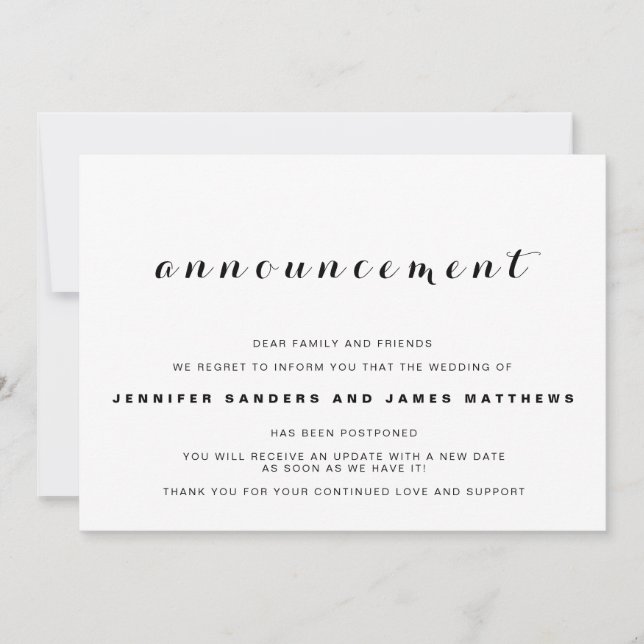 Anúncio de adiamento do casamento (Frente)