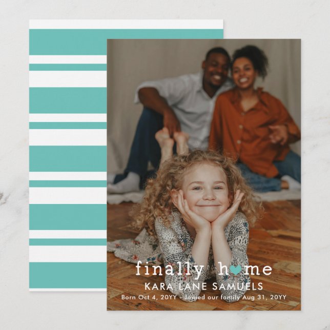 Anúncio de Adoção do Coração Turquesa Finalmente e (Frente/Verso)