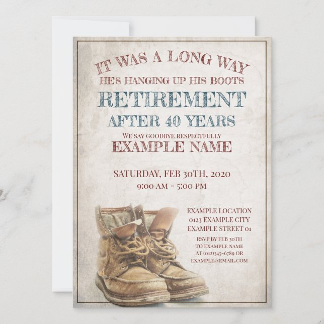 Anúncio de aposentação com botas antigas (Frente)