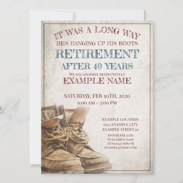 Anúncio de aposentação com botas antigas (Frente)