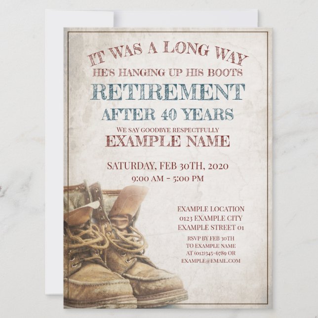 Anúncio de aposentação com botas antigas (Frente)