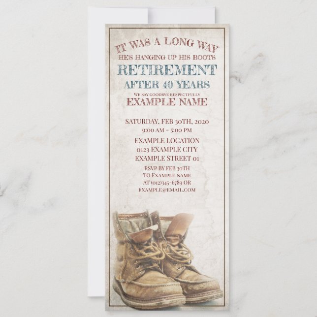 Anúncio de aposentação com botas antigas (Frente)