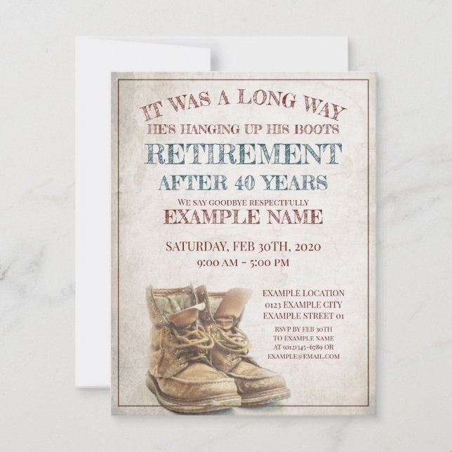 Anúncio de aposentação com botas antigas (Frente)