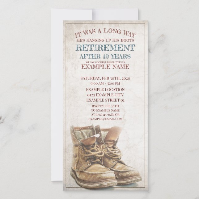 Anúncio de aposentação com botas antigas (Frente)