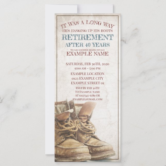 Anúncio de aposentação com botas antigas (Frente)