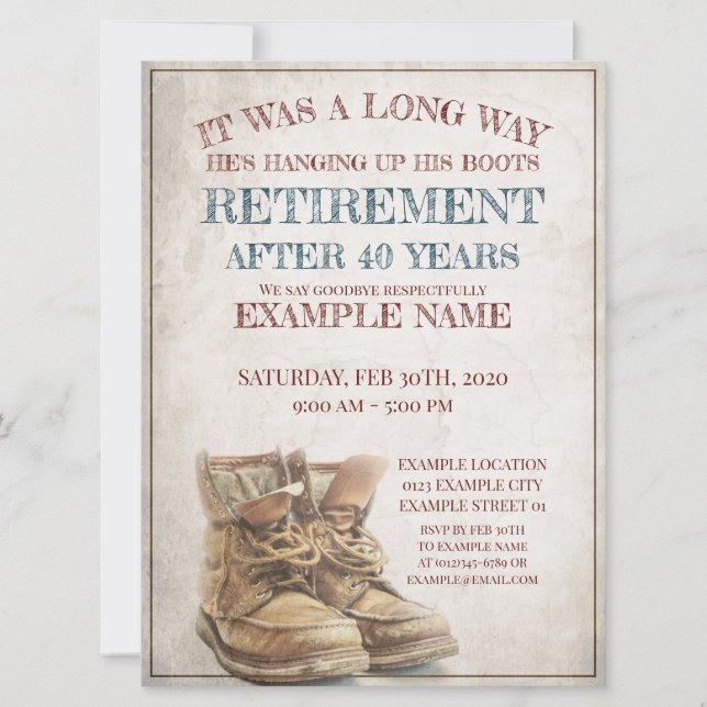 Anúncio de aposentação com botas antigas (Frente)