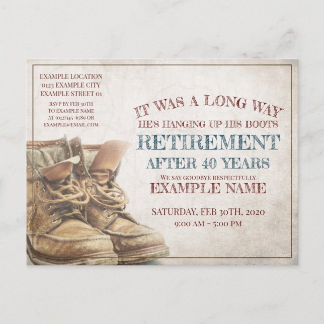 Anúncio de aposentadoria com botas velhas (Frente)