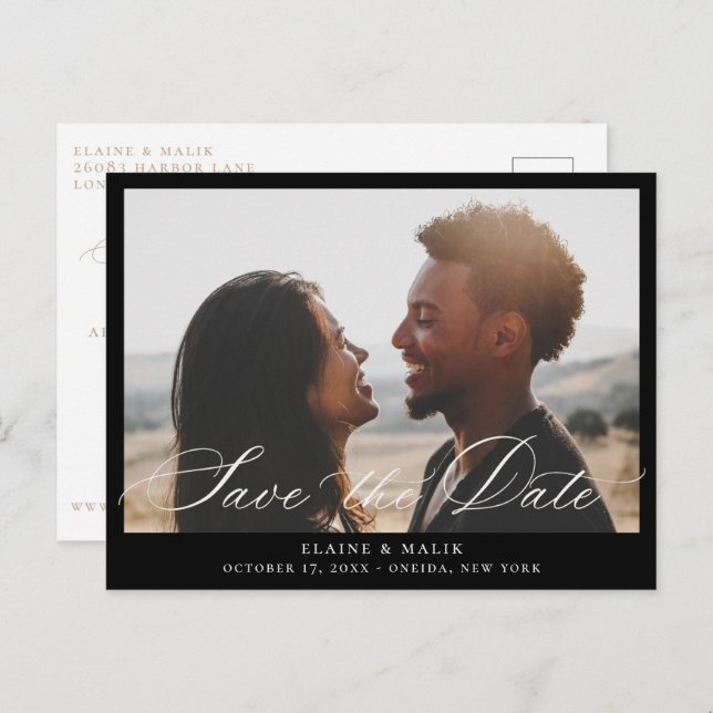 Anúncio de aviso de data de casamento com foto e c (Frente/Verso)