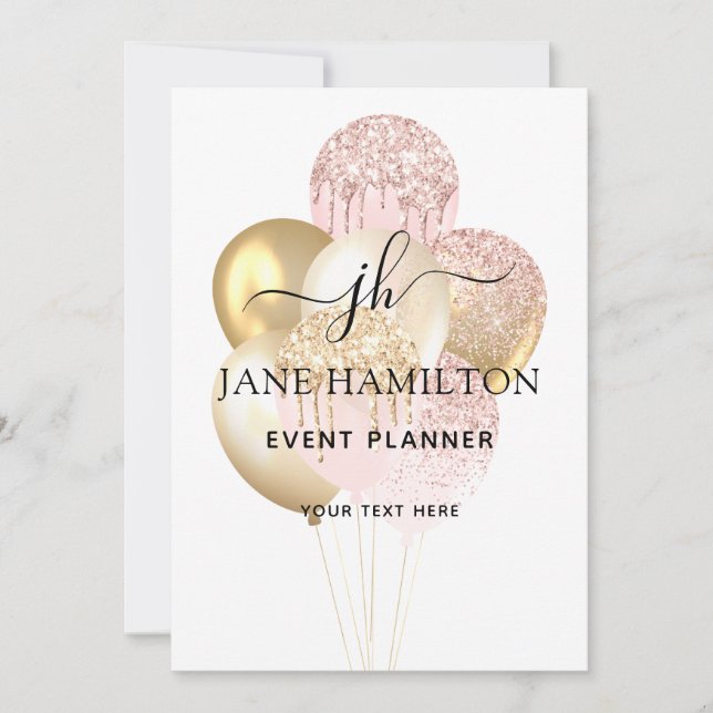 Anúncio de balões de brilho monograma elegante (Frente)