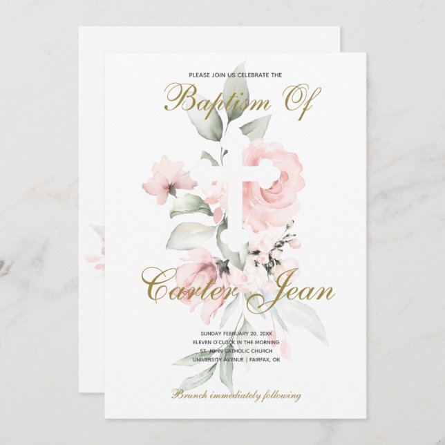 Anúncio de batismo de Christening na Baby Girl (Frente/Verso)