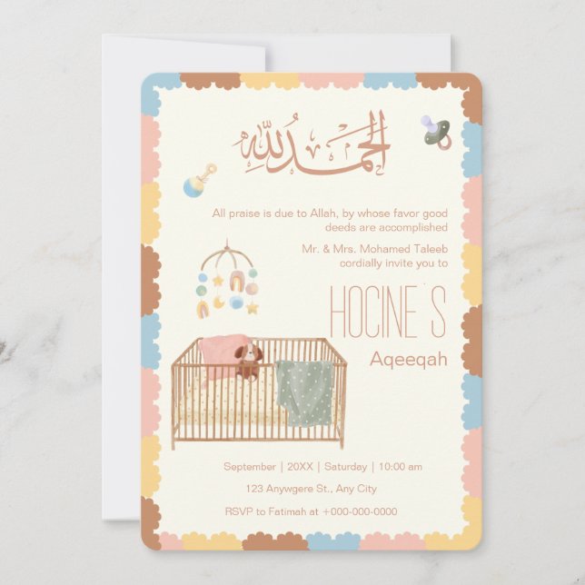 Anúncio de Bebê Aqeeqah Islâmico Pastel Fofo (Frente)