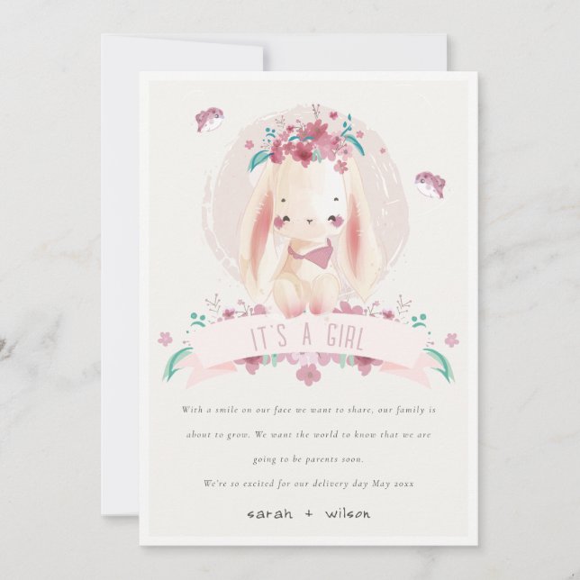 Anúncio de "Bebê Coelhinho Floral e Pássaros" Rosa (Frente)