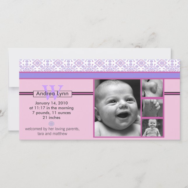 anúncio de bebê com lenço xadrez rosa e roxo (Frente)