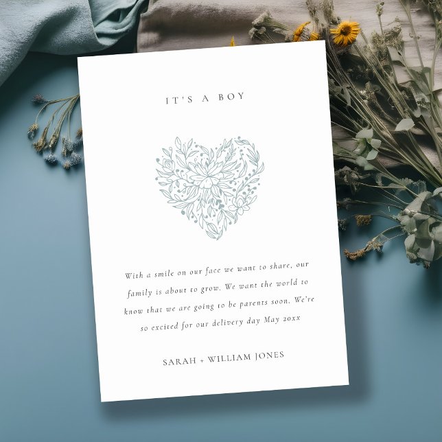 Anúncio de Bebê de Coração Floral Azul-Dusky (Criador carregado)