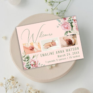 Anúncio De Bebê De Foto Floral Rosa E Verde