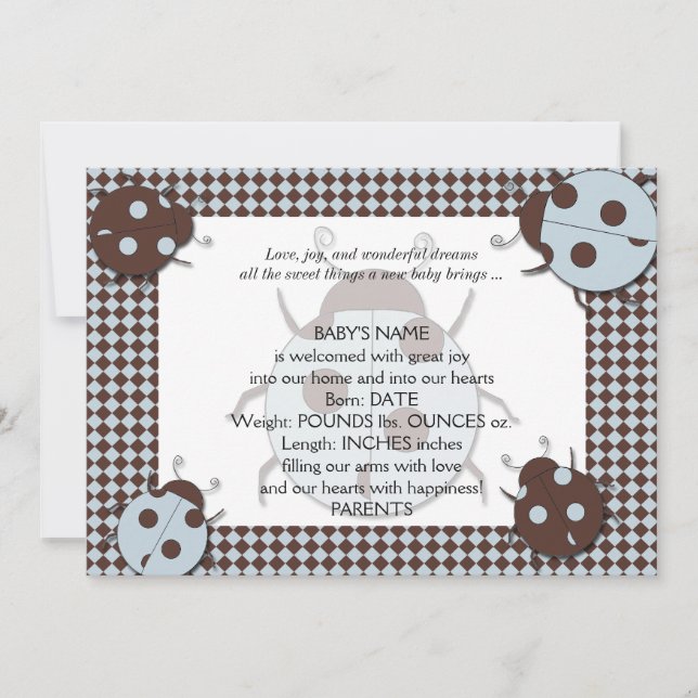 Anúncio de bebê Ladybug Blue e Brown (Frente)