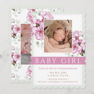 Anúncio de Bebê Menina com Flores Cor-de-Rosa