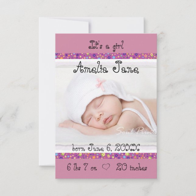 Anúncio de Bebê Menina Recém-Nascida Roxo 3x5 (Frente)