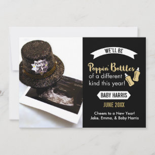 Anúncio de Bebê no Ano Novo com Garrafas Estourand