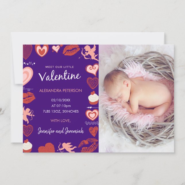 Anúncio de bebê no dia dos namorados cupidos roxos (Frente)