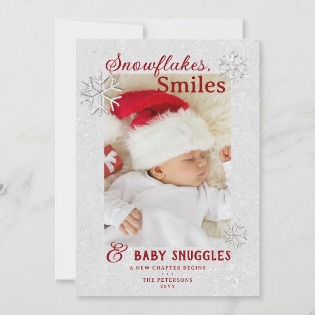 Anúncio de Bebê para as Festas de Neve de Flocos d (Frente)