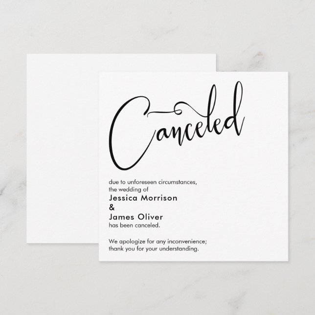 Anúncio de Cancelamento de Casamento Elegante e Si (Frente/Verso)