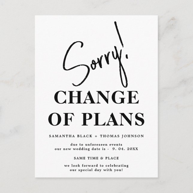 Anúncio de cartão postal de casamento adiado (Frente)