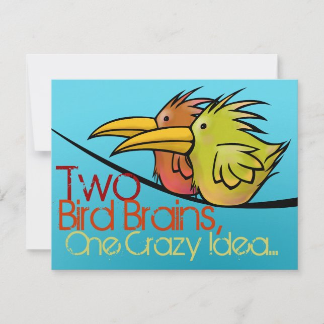 Anúncio de Casamento, 2 Pássaros num Fio, Divertid (Frente)